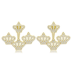 แจ็คเก็ตหูหินเพทายสีขาวดีไซน์มงกุฎต่างหูผู้หญิงต่างหูแฮนด์เมดแบบเรขาคณิตของตุรกีเครื่องประดับเงินสเตอร์ลิง925 - Product Image 1