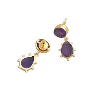 Pendientes colgantes chapados en oro de piedra amatista de diseñador sin deslustre, joyería elegante ligera, pendientes de últimos diseños al por mayor - Product Image 3