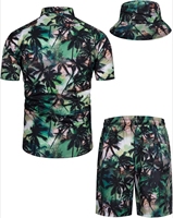 Conjunto de Verano Vintage para Hombre, Camisa Hawaiana Transpirable y Pantalones Cortos, Sombrero de Pescador, Ropa de Playa Personalizada OEM, Venta al Por Mayor