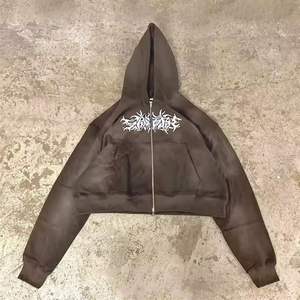 Custom Vintage Oversized Men Acid Wash Sun Faded Zip up Hoodie DTG Impresión Sudaderas con capucha para hombre - Product Image 4