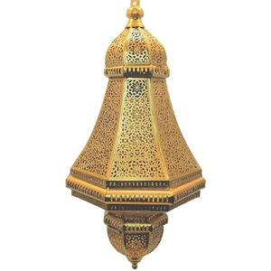 Handmade Moroccan Geometric Brass Pendant Light Cutout Design Gold Finish Ceiling Hanging Lantern <b>Lamp</b> In Affordable Price - Product Image 6