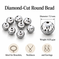 Perle ronde taillée en diamant de 7,3 mm en argent sterling 925, perle d'espacement SPC pour la fabrication de bijoux pour femmes