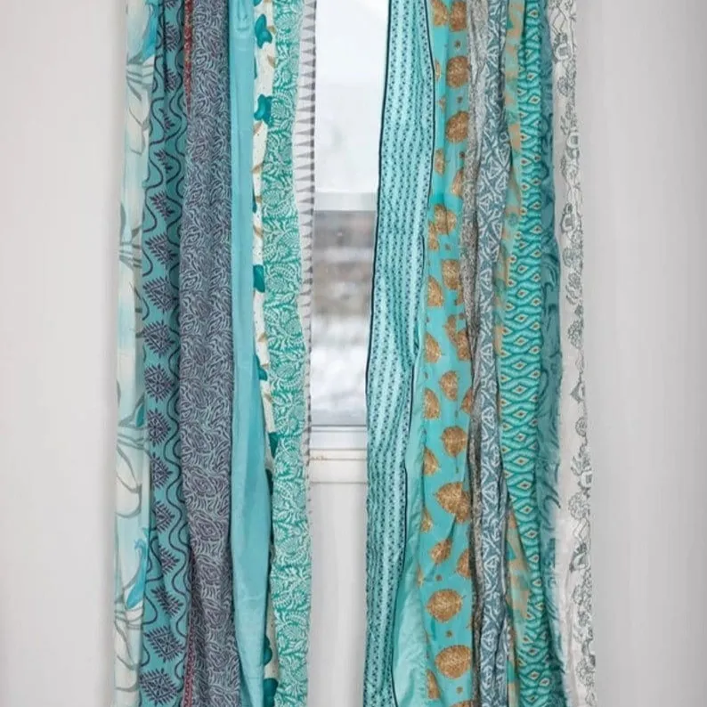 Tirai buatan tangan, tirai jendela dekorasi pintu rumah, tirai jendela, kain Sari sutra tua India
