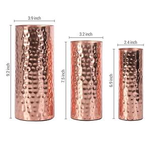 Juego de 3 jarrones de flores de cilindro alto de Metal de tono cobre para decoración de mesa de hogar y oficina florero martillado - Product Image 4