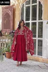 Nuevo diseñador de ropa de boda y Festival para mujer, vestidos Anarkali con lentejuelas ricas de Georgette, borde de encaje bordado múltiple Dupatta - Product Image 3