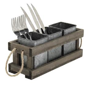 Soporte de metal galvanizado para utensilios de cocina, dos compartimentos, Asa plegable, herramientas de cocina y cesta - Product Image 6