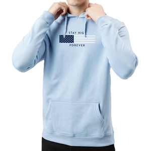 Pull à capuche bleu pur coton pour homme, coupe ample, épaules tombantes, poche, technique de teinture unie pour l'impression numérique d'hiver - Product Image 4
