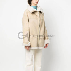 Veste longue en daim pour femmes manteau en cuir doublé en peau de mouton avec design personnalisé tissu en toile imperméable 100% matériau de qualité - Product Image 4