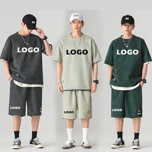 Conjunto de verano de alta calidad para hombre, camiseta lavada Vintage y conjunto corto de manga corta, conjunto de chándal de dos piezas con LOGO personalizado - Product Image 5