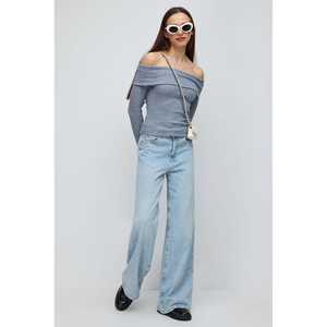 Chemise pour femme à manches longues, coupe ajustée, épaules dénudées, bleu - Product Image 2