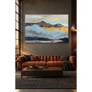 Impression sur toile Fida Gold Leaf Montagnes turquoise et forêt rose - Product Image 3