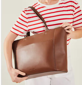 Modern tan leather ladies <b>purse</b>, a subtly geometric and chic shoulder bag, available at wholesale prices now. - Product Image 6