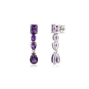 925 Sterling <b>Silver</b> Natural Amethyst Mix Shape <b>Dangle</b> <b>Earrings</b> For Wedding and Gifts February Birthstone <b>Earrings</b> - Product Image 5