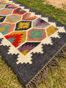 Tissé à la main Jute/laine tapis Flatweave usage domestique tapis sur mesure indien en Inde adulte médaillon Rectangle maître Arts pile plate - Product Image 3