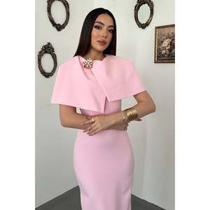 Elisa Fashion <b>Woman</b> Pink Single Buckle Cape Dress - Product Image 2