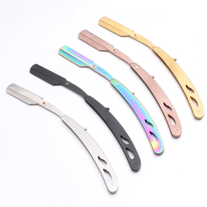 Rasoir pliant professionnel en acier inoxydable coupe-barbier à bord droit pour le rasage du bikini du corps du visage avec support sécurisé - Product Image 2