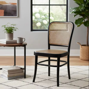 Silla de Comedor Moderna Hecha a Mano de Madera Maciza y Ratán, Asiento y Respaldo de Mimbre, Ecológica, para Restaurante, Hotel, Villa, Muebles de Sala de Estar - Product Image 1