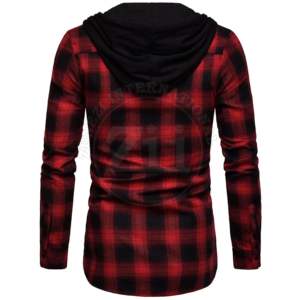 Ropa deportiva a prueba de viento para hombre, camisas a cuadros de franela de manga larga con botones a cuadros, capucha informal de gran tamaño de alta calidad - Product Image 6