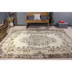 Grand tapis vintage 6,4x9,3 pi (195x283 cm), tapis turc brun à motifs floraux - Product Image 3