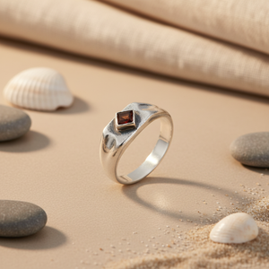 925 <b>Silver</b> Dainty <b>Ring</b> with Natural <b>Garnet</b> Stone Rhodium Plated and Bezel Set for Women's Daily Wear - Product Image 2