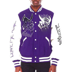 Custom <b>Purple</b> Men's <b>Varsity</b> <b>Jacket</b> Heavyweight Wool Shell Winter Letterman <b>Jacket</b> with Longline Fit & Warm Wool Lining - Product Image 2