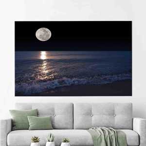 Toile imprimée décorative : Tableau moderne vue sur la mer et la lune, 1P : Prêt à accrocher - Product Image 1