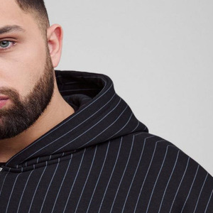 Bán Buôn Bông Pha Trộn Quá Khổ Boxy <span class=keywords><strong>Zip</strong></span> <span class=keywords><strong>Thru</strong></span> La Đính Sọc Áo Tùy Chỉnh Người Đàn Ông Của Hoodies Dây Kéo Áo Thời Trang Phố - Product Image 6