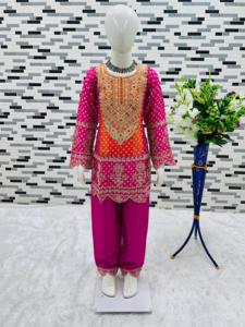 Meilleure qualité indien traditionnel Chonnon Naira Kurtis Palazzo Dupatta ensemble filles de 3 à 15 ans en mousseline de soie Salwar pour les fêtes d'été - Product Image 3