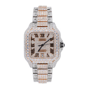 Trendy Hip Hop Fashion Moissanite Quartz Cadran Carré Entièrement Glacé Montre de Luxe en Acier Inoxydable - Product Image 1