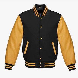 Custom Brand OEM <b>Men's</b> Winter Varsity <b>Jacket</b>-Polyester/Cotton Cow Skin <b>Leather</b> Sleeves Breathable Windproof Plus Size Stand - Product Image 3