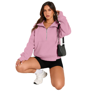 Sweat-shirt femme de haute qualité demi-fermeture éclair pull court quart fermeture éclair à capuche automne vêtements personnalisés 380 gsm 100% coton - Product Image 3