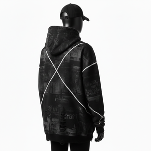 High Quality Mens <b>Hoodie</b> 350 GSM Cotton Fleece <b>Black</b> Distressed Style Panel Stitch Custom Embroidered Logo Basics <b>Hoodie</b> - Product Image 2