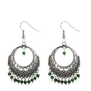 Tip Top Fashions Rhodium Plated <b>Dangle</b> <b>Earrings</b> 1309012G <b>Fine</b> Beads Dangler - Product Image 1