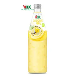 Botol Kaca 490Ml, Minuman Susu Kelapa VINUT dengan Vanili dan Nata De Coco, Santan Rasa Bebas Laktosa untuk Minum