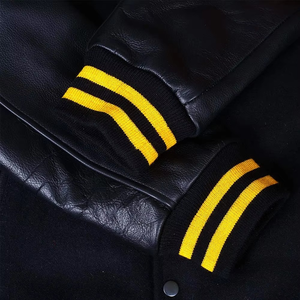 Fabricantes de ropa personalizada, ropa de calle con mangas de cuero personalizada, chaqueta universitaria Letterman para hombre, ropa informal de color negro - Product Image 5