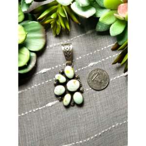 Bob Becenti Religious Style Pendant Palomino Variscite & Sterling <b>Silver</b> with Bezel Setting Anchor Pattern <b>Charm</b> Jewelry - Product Image 2