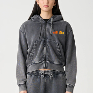 Sudadera con capucha larga y cremallera completa para mujer, estilo urbano, con logotipo personalizado 2022, cintura elástica y distintivo - Product Image 5