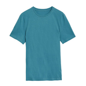 T-shirt à col rond en coton de qualité supérieure pour hommes T-shirt bleu à col rond solide - Product Image 6