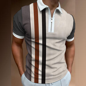 เสื้อโปโลมีซิปของผู้ชายเสื้อใส่สบายระบายอากาศได้ดีเสื้อเจอร์ซีย์คุณภาพสูงลายทางยาวสั้นพิมพ์ลายสีทึบ - Product Image 1