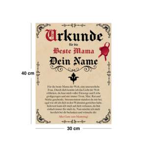Antique Vintage Mother's Day Certificate Personalized 30x40 cm Parchment Style Plaque with Desired <b>Name</b> - Product Image 1