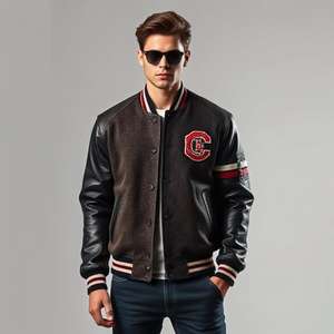 Chaqueta Universitaria Vintage de Béisbol: Logotipo Personalizado, Cuerpo de Lana, Mangas de Cuero, Botones a Presión, Acolchado Grueso y Cálido, Nueva - Product Image 3