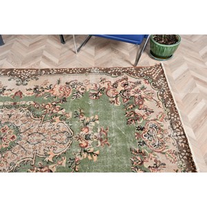 Vintage Rug, 5.5x9.4 ft Large Rug, Green <b>Brown</b> <b>Wool</b> Rug - Product Image 5