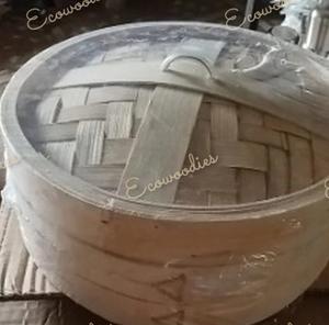 Ustensiles de cuisine à vapeur en bambou à 2 niveaux faits à la main Cuiseurs à vapeur en bois ronds naturels avec couvercle de boulette pour la cuisson des aliments ménagers - Product Image 5