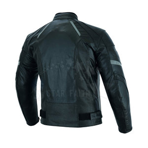 Blouson de moto confortable pour homme, col montant, logo frontal, en cuir de vachette, écologique, respirant, mode hiver, idéal pour l'extérieur - Product Image 5