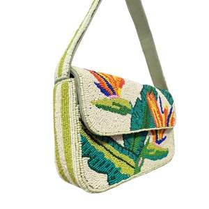 MS Handicraft Tropical Floral <b>Glass</b> Beaded Clutch Customized Shape & Color Mexican Fiesta Purse with Crossbody <b>Chain</b> - Product Image 3