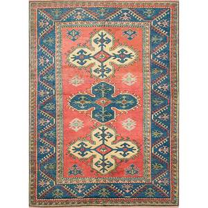 Alfombras de Lana Anudadas a Mano con Diseño Geométrico Nuray, 9x12, Rectangulares Abstractas para Pasillo, Sala de Estar o Dormitorio, Combinación de Colores Rojo y Naranja -Pae-956 - Product Image 1