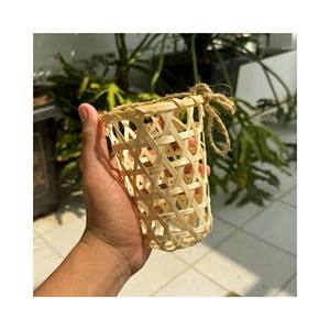 Portavasos de bambú hecho a mano Natural/estilo de flor de Jacinto técnica pintada soporte para bebidas de café para llevar Mango De Correa - Product Image 3