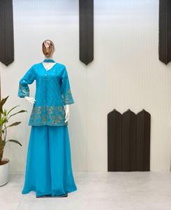 Nouveau Top tendance de créateur avec broderie à paillettes associé à Palazzo circulaire et Dupatta disponible au meilleur prix de gros - Product Image 5