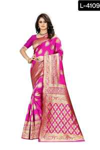 Saree en soie Banarasi pour femmes avec travail de tissage et chemisier pour mariage Saree en soie lourde pour mariage Kanjipuram Saree en soie - Product Image 2