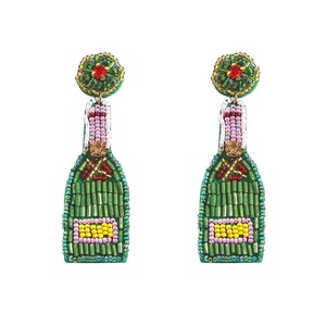 Boucles d'oreilles pendantes en forme de bouteille de champagne de haute qualité, élégantes, ornées de perles et de strass, bijoux de fête pour femmes, design de dessin animé orange - Product Image 5